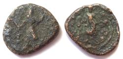 Ancient Coins - INDIA, KUSHAN: Kanishka copper 1/8 unit with Buddha. UNLISTED denomination.