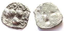 Ancient Coins - INDIA, GANDHARA: Damma with legend Gachchhata. UNLISTED with 3 extra symbols.