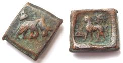 Ancient Coins - INDIA, TAXILA: Elephant and lion copper coin. RR this heavy! CHOICE.