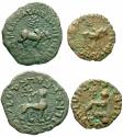 Ancient Coins - INDIA, INDO-SCYTHIANS: Azes copper ½ unit and ¼ unit. Lot of 2 fractions. Rare as set.