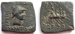 Ancient Coins - INDIA, BACTRIA: Eukratides copper coin. Scarce and CHOICE.
