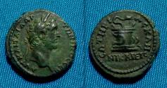 Ancient Coins - Antoninus Pius, AE18 of Nicaea / serpent-entwined altar.