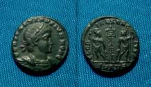 Ancient Coins - Constantine II as Caesar AE15 follis Antioch / two soldiers