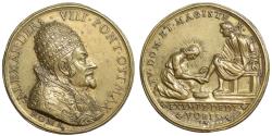 World Coins - Papal States Alexander VIII 1689-1691 Medal Gilded Rare. XF+