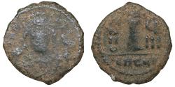 Ancient Coins - Justin II, 565-578, AE 10 Nummi decanummium. Theupolis VF+