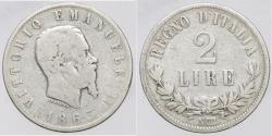 World Coins - Kingdom of Italy. Victor Emmanuel II. 2 Lire 1863 Naples. VF Scarce