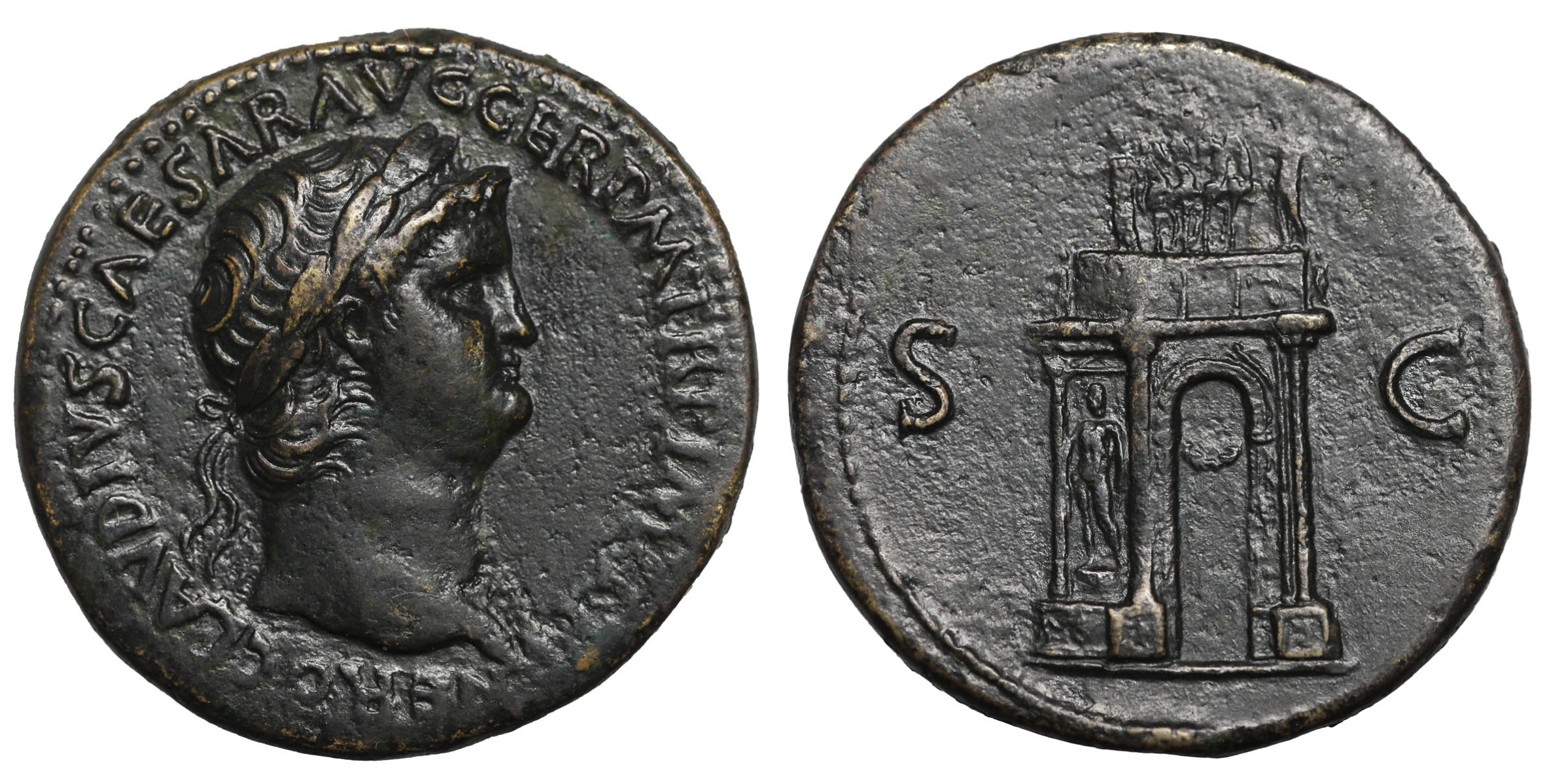 Nero AE Sestertius 64 AD Rare XF Great Portrait Dark Patina Roman