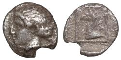 Ancient Coins - WESTERN ASIA MINOR Uncertain 4th century BC AR Hemiobol or Tetartemorion Unpublished