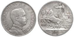 World Coins - Kingdom of Italy. Victor Emmanuel III. 1 Lira 1913. AR 5 gr. XF