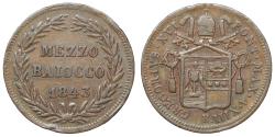 World Coins - Papal States. ROME. Gregory XVI (1831-1846). 1/2 baiocco 1843 VF+