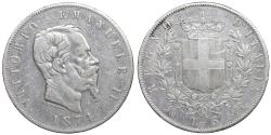 World Coins - Kingdom of Italy Victor Emmanuel II 5 Lire 1874 Milan Silver