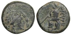 Ancient Coins - IONIA, Smyrna. Circa 75-50 BC. Bronze VF+ Apollo  / Homer