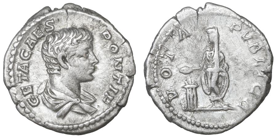 Ancient Coins - Geta as Caesar 202-209 AD Silver Denarius Rome Mint XF