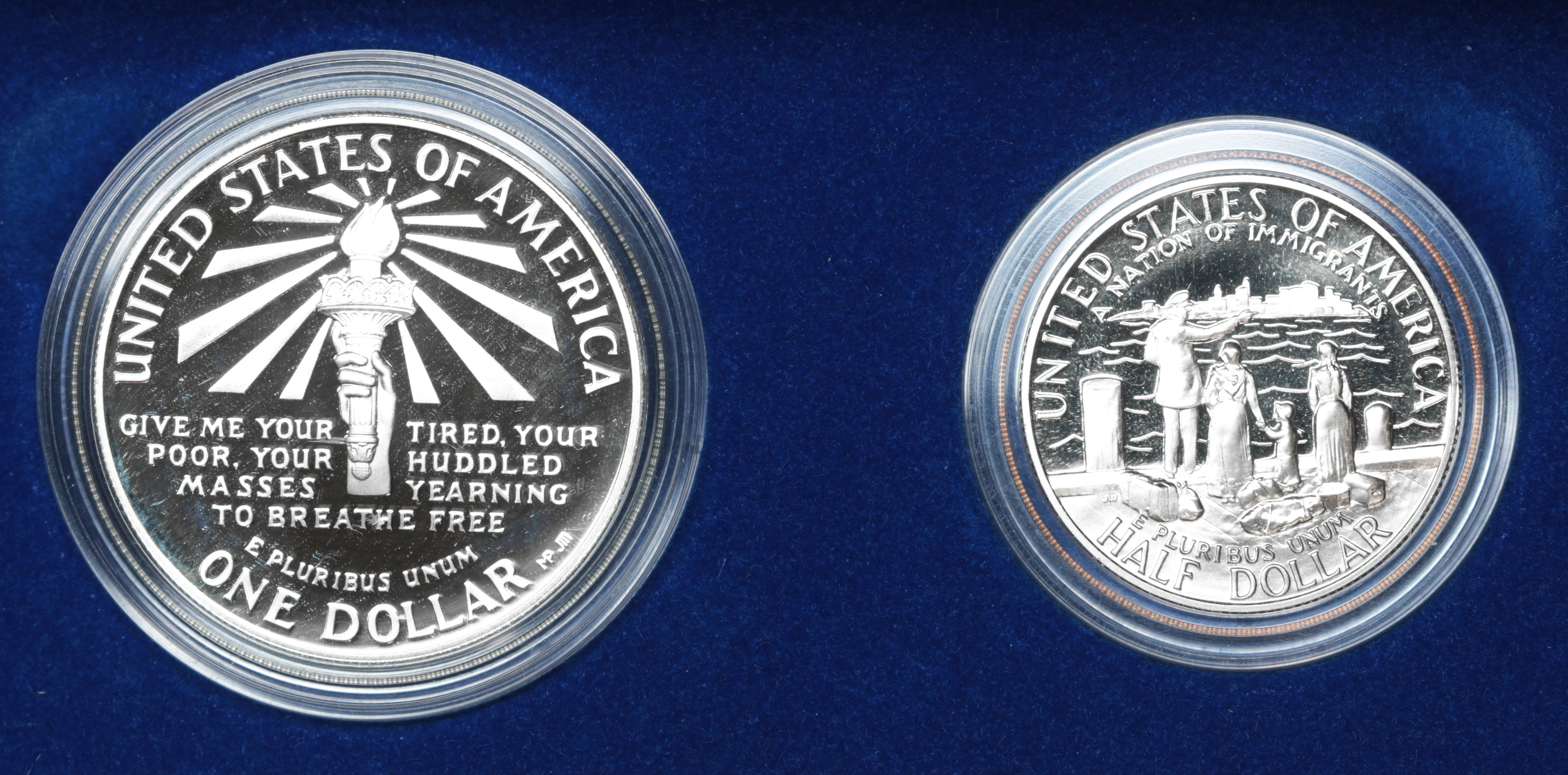 USA. Box lotto 1 Dollar & 1/2 Dollaro 1986 in silver. Liberty