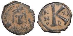 Ancient Coins - Maurice Tiberius. 582-602. Æ half follis Antioch mint, Year 20 = 601/2 Sandy patina. aXF