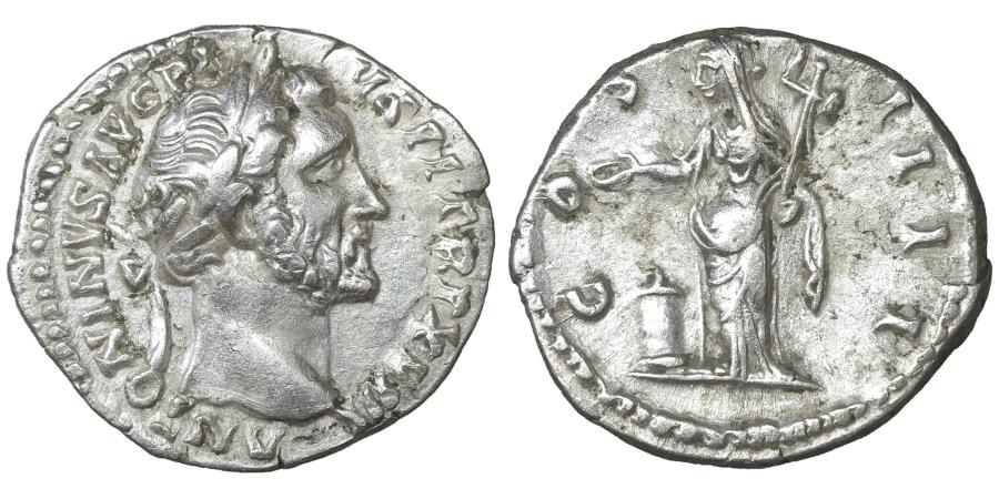 Ancient Coins - Antoninus Pius AD 138-161 AR denarius XF+ Vesta Silver