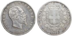 World Coins - Kingdom of Italy Victor Emmanuel II 5 Lire 1873 Milan AR
