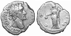 Ancient Coins - Antoninus Pius Silver Denarius AD 138-161 Rome Vesta VF+