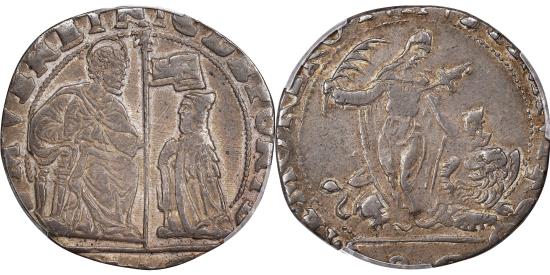 World Coins - ITALY. Venice. 80 Soldi, ND (1578-85). Venice Mint. Nicolo da Ponte EF PCGS Rare