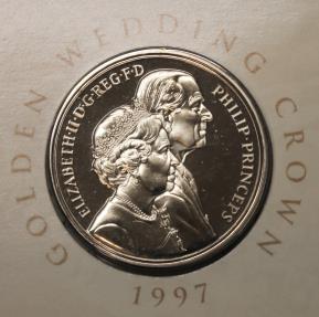 World Coins - Great Britain Commemorative Golden Wedding crown 5 Pounds proof 1997