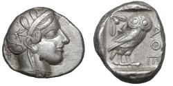 Ancient Coins - Attica Athens AR Tetradrachm Circa 454-404 BC XF