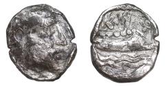 Ancient Coins - Phoenicia Arados AR Obol 380-350 head of Ba‘al-Arwad \ Galley