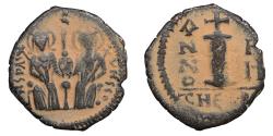 Ancient Coins - Justin II, 565-578, AE decanummium. Theupolis (Antioch), year 2 (566)