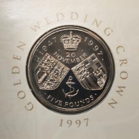 World Coins - Great Britain Commemorative Golden Wedding crown 5 Pounds proof 1997