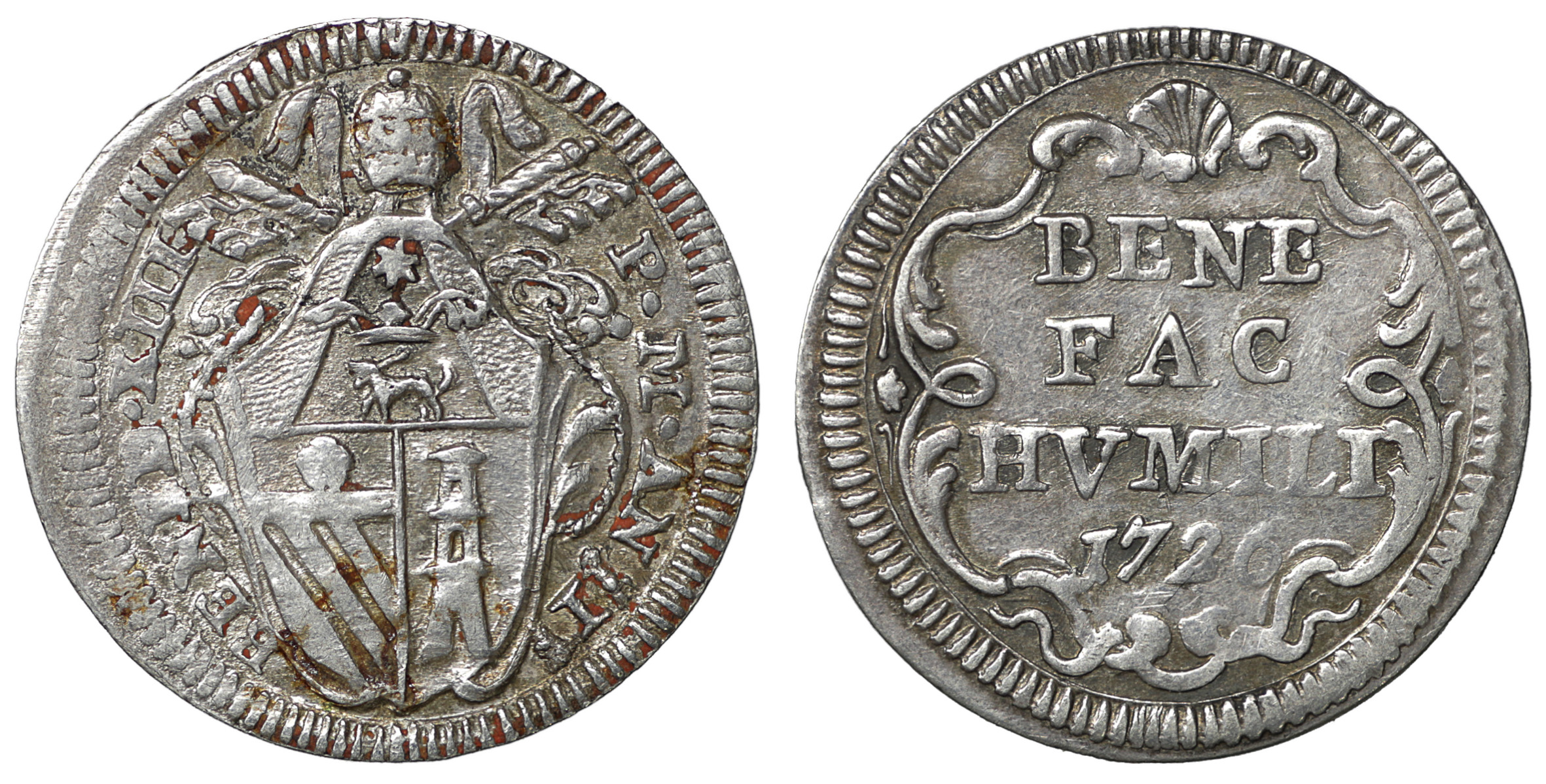 十王星南 法被 The 2nd Period Papal States ROME Pope Benedict XIII 1724-1730 Grosso 1726