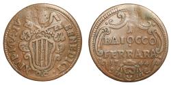 World Coins - Papal States Benedict XIV 1740-1758 FERRARA Baiocco 1744 Rare XF