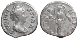 Ancient Coins - Diva Faustina +141 AD AR Denarius / AETERNITAS