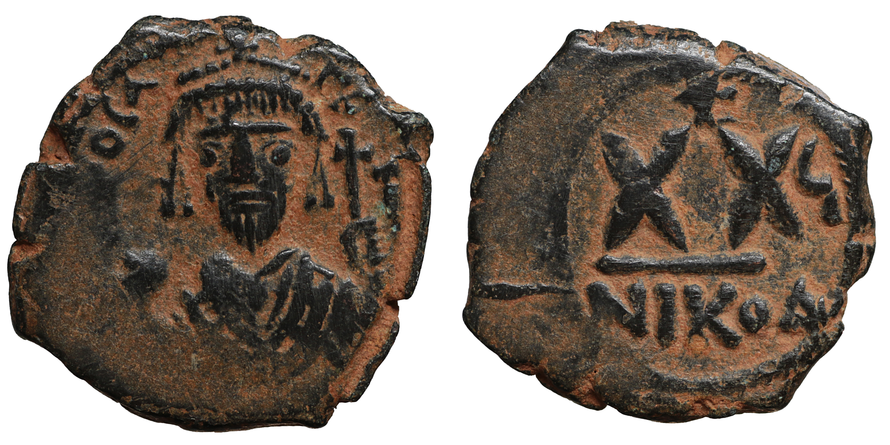 Phocas. 602-610. Æ Half Follis. Nicomedia Year 6 (607/8