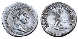 Ancient Coins - Trajan AR Denarius - SPQR OPTIMO PRINCIPI, Dacia seated near trophy