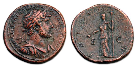 Ancient Coins - Hadrian Æ Sestertius - Ceres holding torch and grain ears. AD 120-122. RIC 610