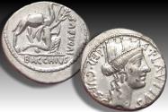 Ancient Coins - AR denarius A. Plautius, Rome mint 55 B.C.