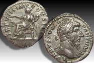 Ancient Coins - AR denarius Lucius Verus, Rome mint circa 168 A.D. - TR P VIII IMP V COS III, Draped Aequitas seated left -