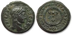 Ancient Coins - AE follis Crispus as Caesar, Aquileia mint - CAESARVM NOSTRORVM, mintmark TA with crescent - circa 320-321 A.D.