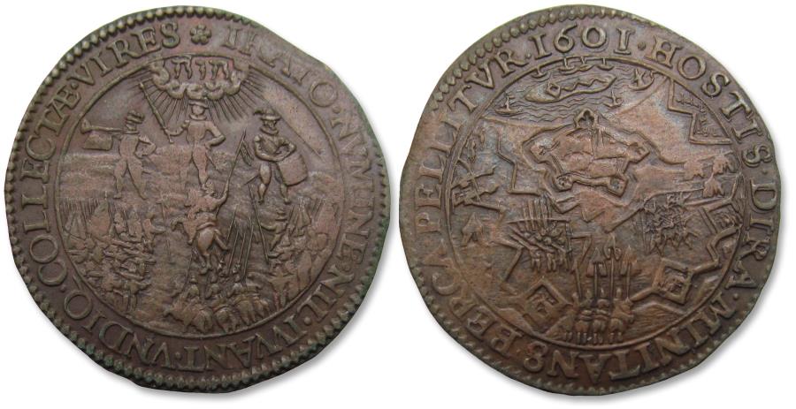 World Coins - Spanish Netherlands AE jeton 1601: on the siege of Rijnberg (Rheinberg)