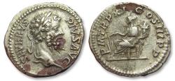 Ancient Coins - AR denarius Septimius Severus, Rome mint circa 203 A.D. - P M TR P XI COS III P P Fortuna seated left -