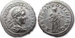 Ancient Coins - AR denarius Elagabalus, Rome mint 218-222 A.D. - SALVS ANTONINI AVG, Salus feeding snake