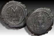 Ancient Coins - Æ 40 nummi / Æ follis Maurice Tiberius, Constantinople dated RY 6 = circa 587-588 A.D. - big coin in great quality -