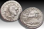 Ancient Coins - AR denarius M. Lucilius Rufus, Rome mint 101 B.C.