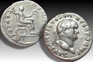 Ancient Coins - AR denarius Vespasian / Vespasianus, Rome mint circa 74 A.D. - PON MAX TR P COS V -