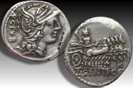Ancient Coins - AR denarius L. Sentius, Rome 101 B.C. - made from public silver (ARG PVB), var w control letter K -