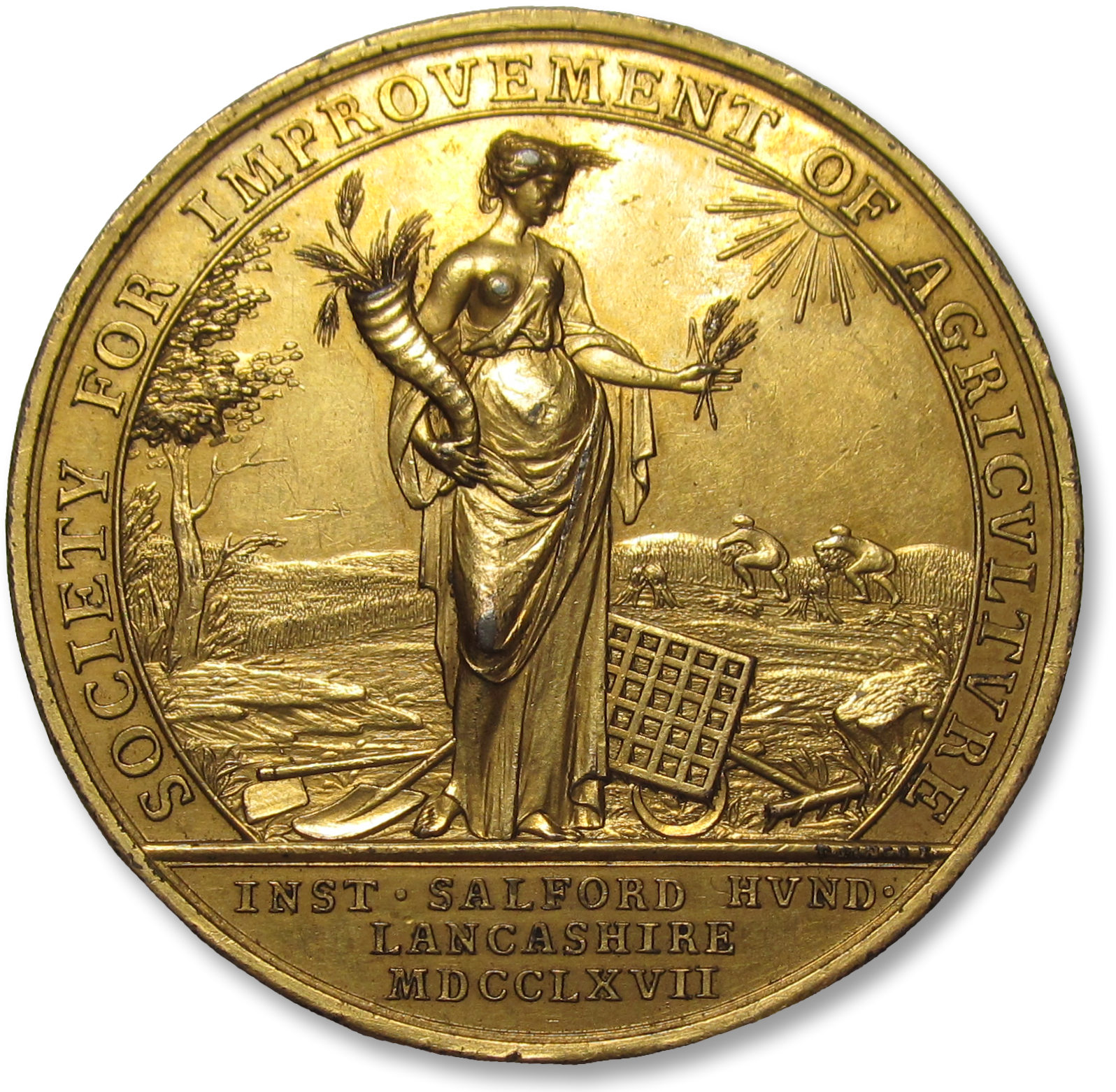 GREAT BRITAIN 47mm AE gilded prize medal, The Salford Hundred Society for  the Improvement of Agriculture - scarce/rare