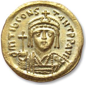 Ancient Coins - AV gold solidus Tiberius II Constantine, Constantinople mint  579-582 A.D.  - officina marking Γ -