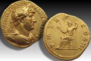 Ancient Coins - AV gold aureus Hadrian / Hadrianus, Rome mint 121-123 A.D. - Jupiter seated left on backless throne -