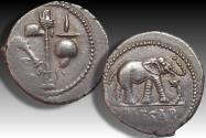 Ancient Coins - AR denarius Julius Caesar, mobile military mint moving with Caesar circa 49-48 B.C. Gaul or Italy