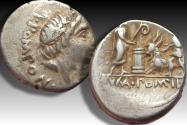 Ancient Coins - AR denarius L. Pomponius Molo, Rome 97 B.C.