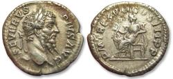 Ancient Coins - AR denarius Septimius Severus, Rome mint circa 209 A.D. - P M TR P XVII COS III P P Salus seated left -